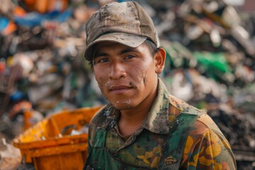 Portrait of a smiling young adult garbage man