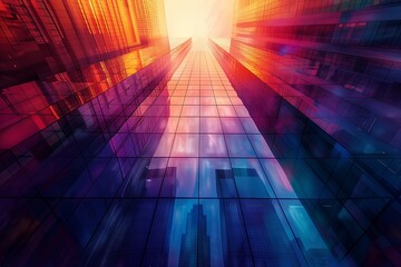 Obraz premium Geometric Skyscraper Perspective: Abstract Architectural Illustration