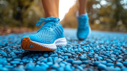 Woman fitness sunri running on road with shoes on.