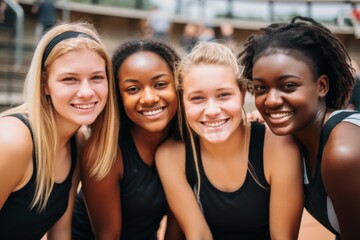 Fototapeta premium Group portrait of a smiling female basketball team