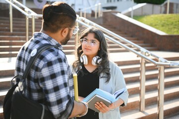 Group of Indian or Asian college students in the campus