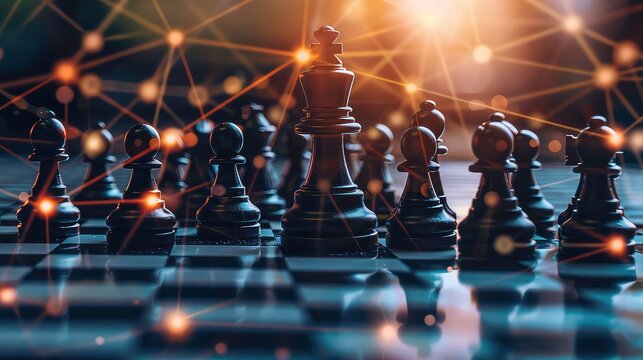 Chess pieces team chess board technology network background play successfully competition Management leadership strategy concept.
