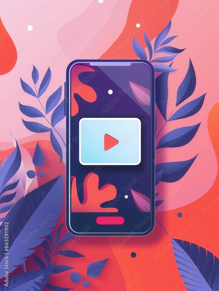 Aufkleber a vibrant illustration of a smartphone with a video streaming app open on the screen. the phone is s