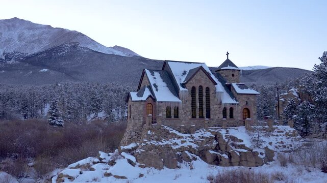 Beautiful Estes Park Colorado Saint Catherine's Chapel on the Rock Church Colorado Snow