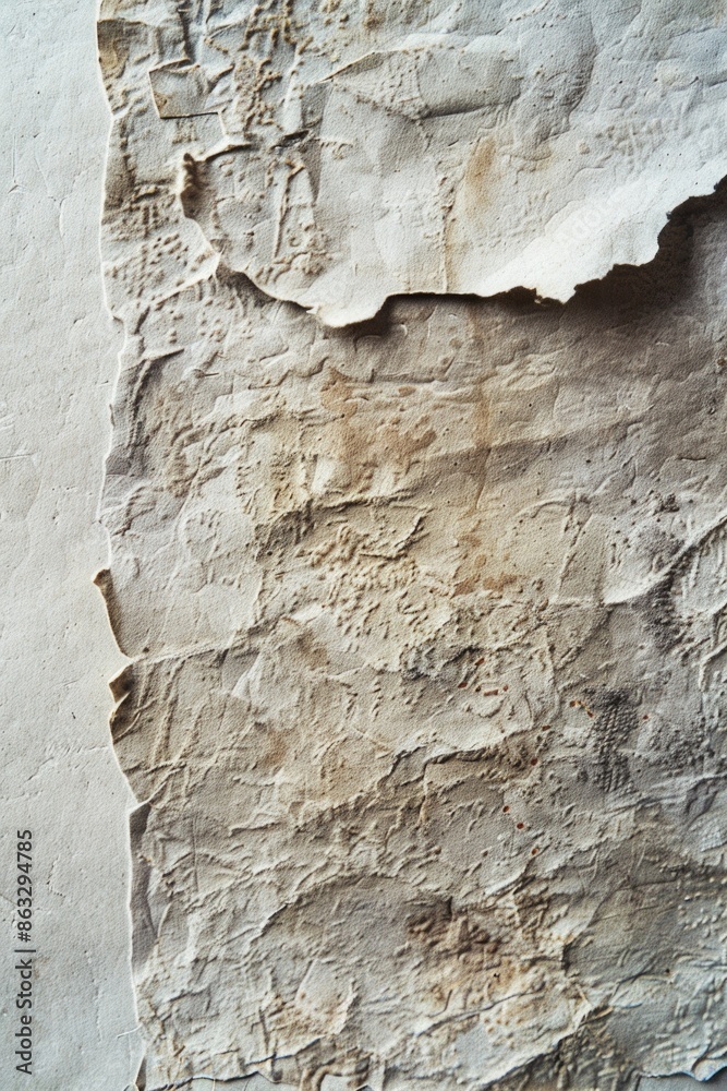 Poster a close-up of a piece of paper stuck to a wall, with some text visible