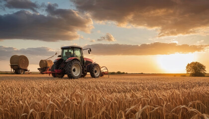 Naklejka premium combine harvester working on a field