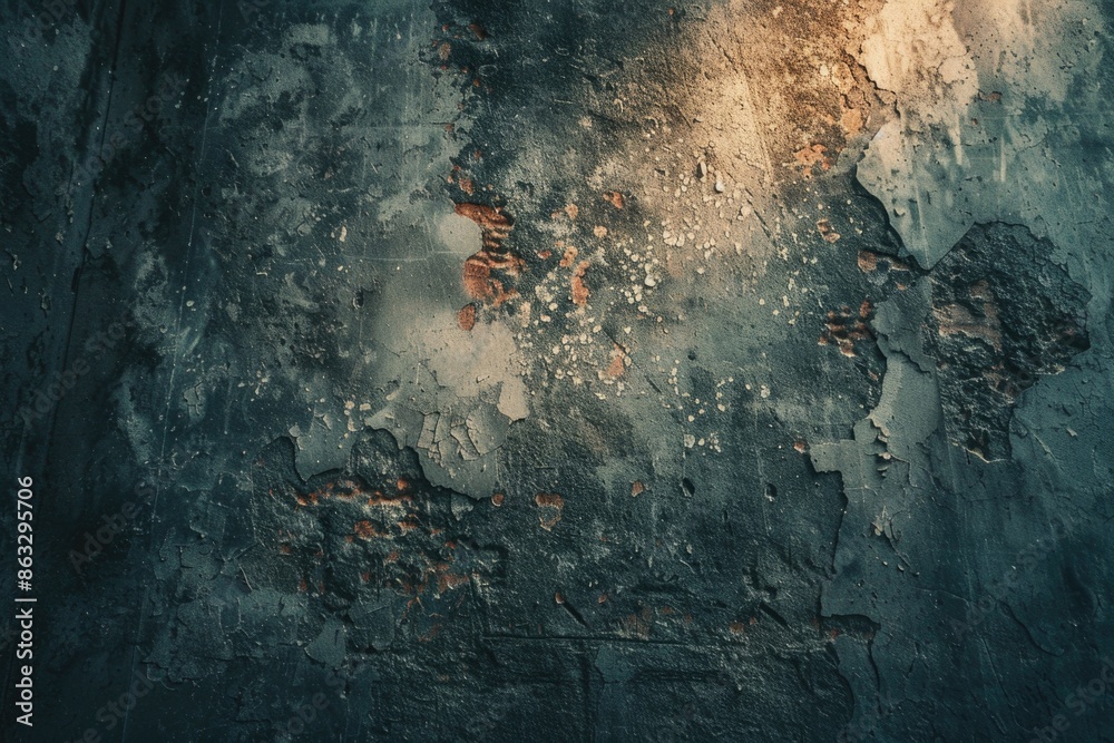Poster close-up of a wall with flaking paint, ideal for backgrounds or texture images