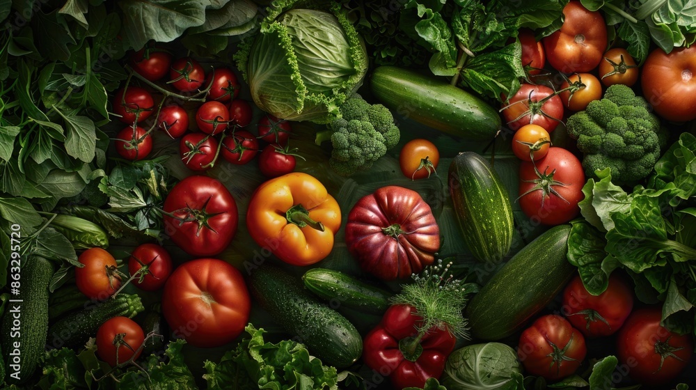 Poster A selection of various vegetables displayed on a table for display or use