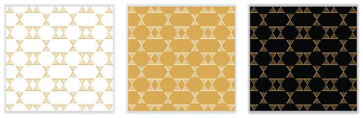 Seamless ornamental vector pattern. White gold and black minimal elegant geometric repeat background.