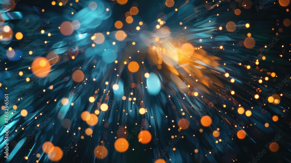 Poster a blurry image of string lights or fairy lights, ideal for use in nighttime scenes or party decorati