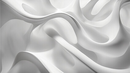 Artwork White abstract sculpture flowing curves simplicity elegant large canvas surrealism, white background.AI generated