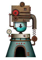 Industrial vintage factory machine isolated from background. Computer graphics