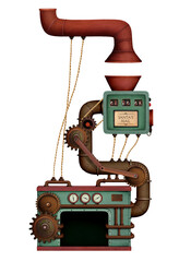 Industrial vintage factory machine isolated from background. Computer graphics.