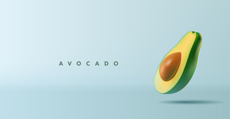 Avocado, 3D. Realistic rendering for tropical vegetable design concepts, healthy food, recipes, and packaging. Vector
