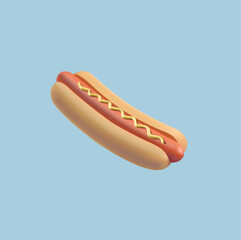 Hot dog, 3D. Realistic tasty hot dog with mustard. For fast food concepts, gas stations. Fast food advertising. Vector