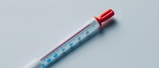 Closeup of a digital thermometer with an alarming temperature reading, with copy space