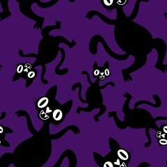 Halloween animals seamless cats and pumpkins pattern for wrapping paper