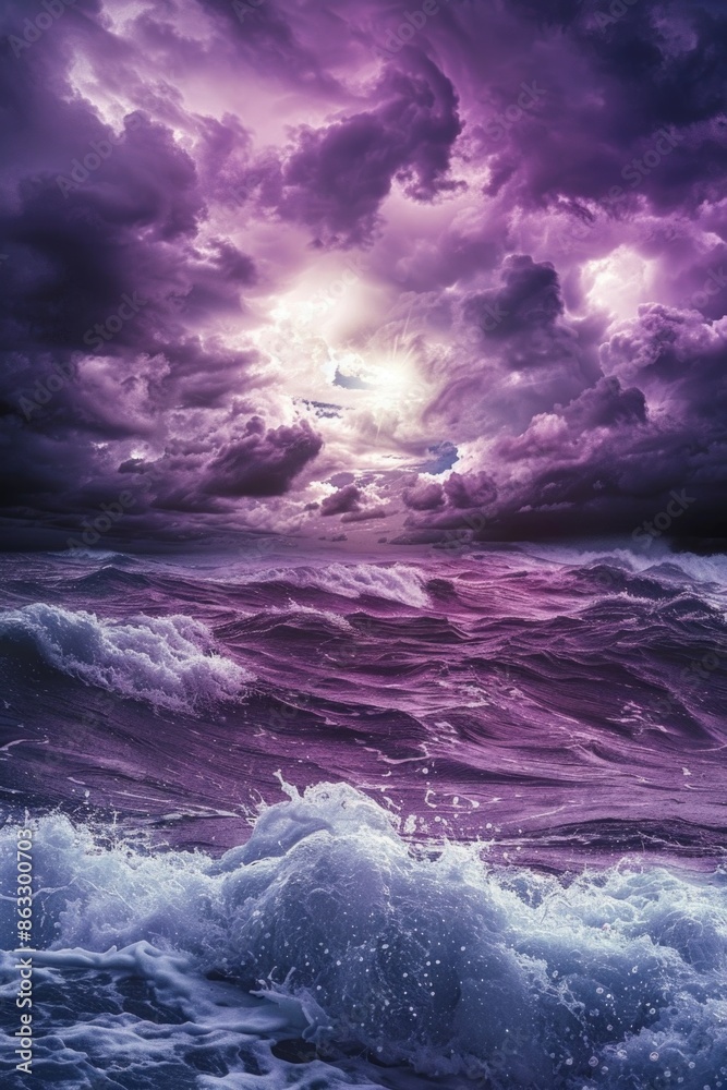 Poster a calm and serene scene of a purple sky reflected in the stillness of a body of water, perfect for u