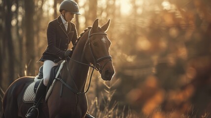 Obraz premium The rider is engaged in equestrian sports copy space. Sport content