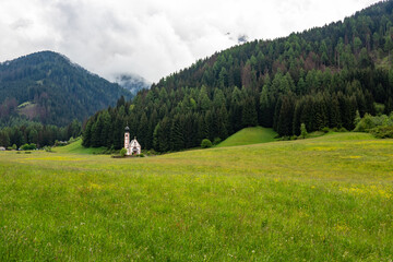 Landscape in Villnoess Valley  and  St. John's Chapel in South Tyrol