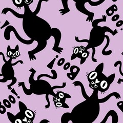 Halloween animals seamless cats and pumpkins pattern for wrapping paper