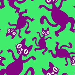 Halloween animals seamless cats and pumpkins pattern for wrapping paper