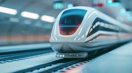 Obraz premium Closeup of a magnetic levitation train gliding along its track, with copy space