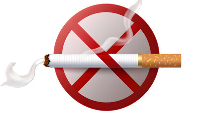No smoking sign with cigarette icon, PNG file, transparent background, isolated on white