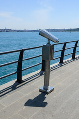 Observation deck and binoculars for viewing the sea and the city of Istanbul in a public place