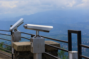 Observation deck and binoculars for viewing the sea and the city of Istanbul in a public place