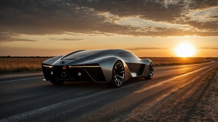 Obraz premium Futuristic car driving on the road