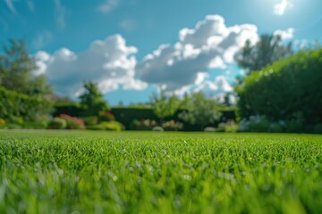 Fototapeta premium A serene landscape featuring lush green grass and a clear blue sky