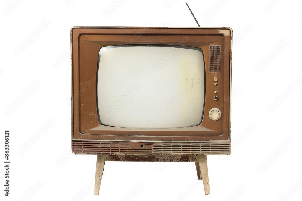 Poster an old fashioned television with a blank white screen, ready for use or display