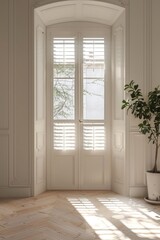 Fototapeta premium A potted plant sits in front of a window, bringing some greenery and life to the space
