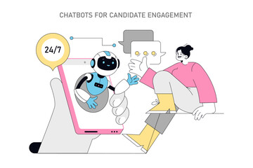 Using AI for Human Resources. Flat Vector Illustration