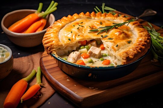 Chicken pot pie fresh from oven.
