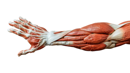 Human hand muscular on transparent background