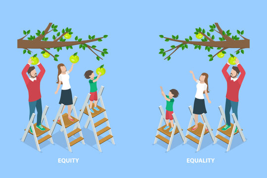 3D Isometric Flat Vector Illustration of Equality And Equity, Justice and Fair Availability System