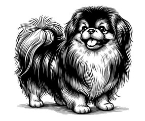 Hand drawn Cute Pekingese in full-body, vector sketch isolated on white background.	