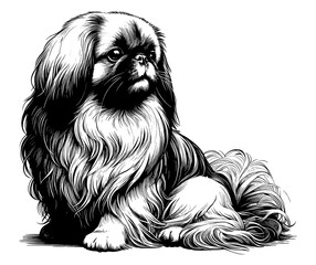 Hand drawn Cute Pekignese in full-body, vector sketch isolated on white background.	