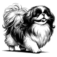 Hand drawn Cute Pekingese in full-body, vector sketch isolated on white background.	