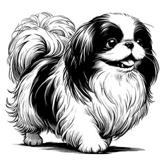 Hand drawn Cute Pekignese in full-body, vector sketch isolated on white background.	