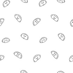 Cute kawaii dumpling. Seamless pattern. Coloring Page. Cartoon Chinese food characters. Hand drawn style. Vector drawing. Design ornaments.