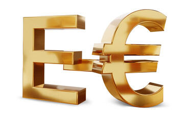 e-euro as Eur digital currency, golden metallic symbol isolated 3d-illustration