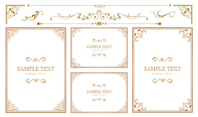 Decorative flourish borders, frames and corner. Design elements set,  collection for invitation and menu..eps