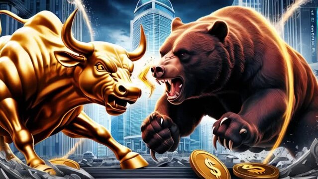 An illustration of Bull and bear fight concept in stock market
