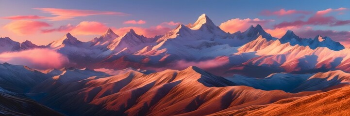 Majestic Sunrise Over Snow-Capped Mountain Panorama