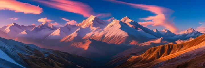 Majestic Sunrise Over Snow-Capped Mountain Panorama