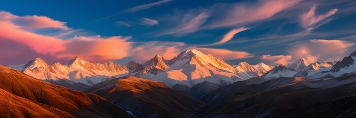 Majestic Sunrise Over Snow-Capped Mountain Panorama