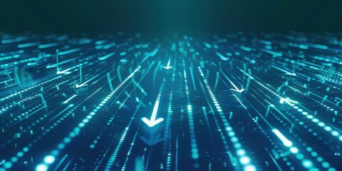 A blue background with glowing arrows pointing upwards, representing growth and success in business or technology or visualization of digital data Generative AI